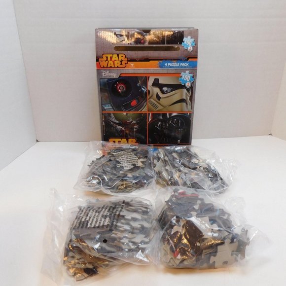 Star Wars 4 puzzle pack Boba Fett R2D2 Princess Leia Darth Vader Cardinal Disney - Picture 2 of 8